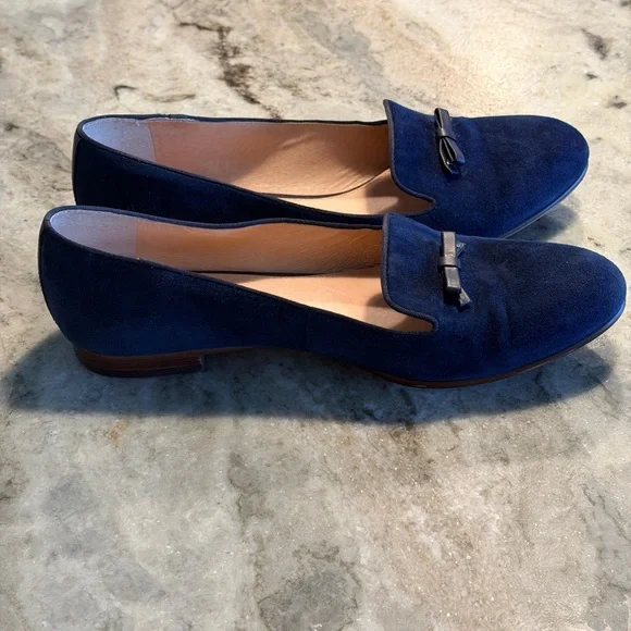 Louise et Cie Lo Anniston Navy Suede Leather Bow Slip on Loafer Flats.  VGUC - Picture 3 of 8